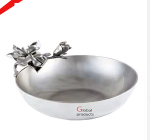 ชามเสิร์ฟอาหารชุบนิกเกิลเคลือบสีเงินตกแต่งพร้อมขาตั้งรูปใบไม้สีทองสำหรับร้านอาหาร - Product Image 4