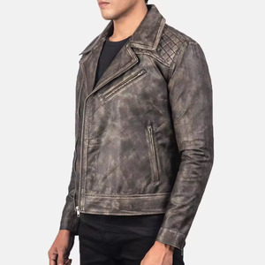 Distressed Black <b>Biker</b> Leather <b>Jacket</b> Quilted Moto Style Vintage Streetwear Wholesale & Custom Available In Bulk <b>jacket</b> for <b>men</b> - Product Image 1