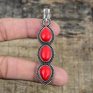 Colgante de estilo bohemio de plata hecho a mano, joyería colgante de tendencia de piedras preciosas de Coral de Plata de Ley 925 para mujer, regalo para ella - Product Image 3