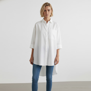 Camisa Larga de Lino para Mujer, Informal, Tejida, con Patrón Sólido, Simple, Moderna y Lavable - Product Image 2