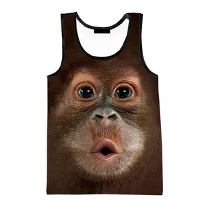 猴子大猩猩3D印花背心新款时尚男士夏季背心女士休闲无袖t恤街装超大上衣