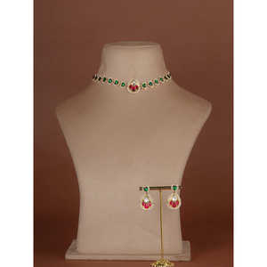 Conjunto de Collar Mishr Verde Oscuro Estilo Bohemio, Chapado en Oro, Joyería Fina con Circonita, Perla y Diamante, para Bodas, Fiestas, Regalo para Damas - Product Image 1