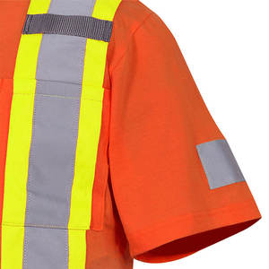 Unisex เสื้อยืดสะท้อนแสง Hi-viz 100% ผ้าฝ้าย100% โพลีเอสเตอร์ก่อสร้างพิมพ์หน้าจอความปลอดภัย