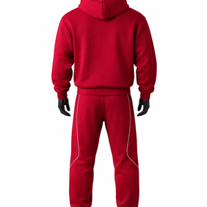 Ensemble de jogging décontracté unisexe rouge à capuche 2 en 1 avec fermeture éclair, manches longues, couleur unie, 100% coton, vêtements d'hiver, coupe régulière, respirant - Product Image 3
