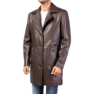 Manteau en cuir véritable authentique de qualité supérieure, disponible dans toutes les couleurs, vêtements d'extérieur pour hommes, veste trench ajustée pour la mode et le style de vie - Product Image 5
