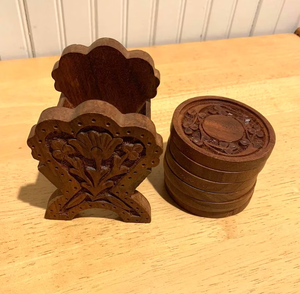 Hand Carved <b>Wood</b> <b>Coaster</b> Set Boho Floral Drink <b>Coasters</b> for Bar Cart Decor and Table Protection - Product Image 5