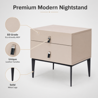 Table de chevet moderne en MDF E0, 2 tiroirs, écologique, durable, pour chambre à coucher, salon, cadre en acier inoxydable, minimaliste