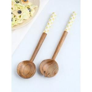 Service à salade en bois avec poignée en résine époxy, cuillère et fourchette pour servir les salades, prix de gros - Product Image 6