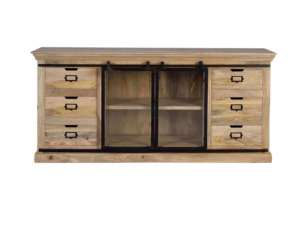 Buffet de style industriel nordique en bois de manguier massif avec portes coulissantes, meuble contemporain pour salon - Product Image 1