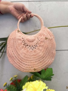 Crochet été plage paille sacs bohème fourre-tout fait à la main nouveau concepteur femmes élégant sac mer herbe sac rond - Product Image 4