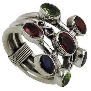 แหวนเงินแท้ 925 ชุบโรเดียม ประดับด้วยโทแพซทรงรีและหินธรรมชาติสำหรับผู้หญิง - Product Image 2