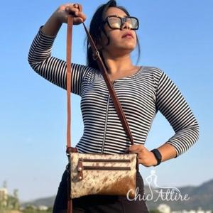 Bolso de mano de cuero de vaca de alta calidad, bolso cruzado de usos múltiples, pelo Real en cuero genuino, bolso de hombro con doble cremallera - Product Image 1