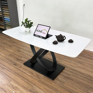 BA68115 Rectangular <b>Dining</b> <b>Table</b> 140/160x80cm Stone Top and Iron Legs Expandable and <b>Extendable</b> <b>Wooden</b> Marble Design - Product Image 4
