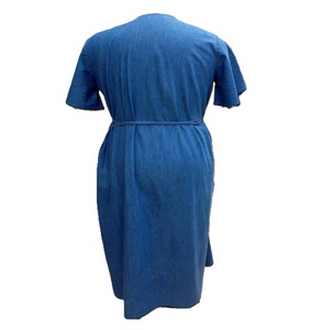 Vestido Casual de Verano para Mujer, de Mezclilla de Algodón, Color Sólido, hasta la Rodilla, Cruzado - Product Image 2