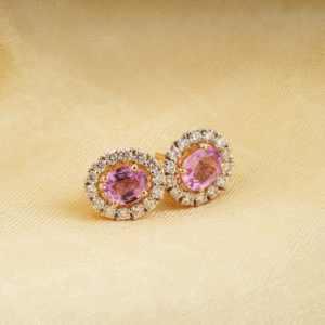 Boucles d'oreilles clous classiques pour femme en or plaqué 14 carats avec saphir rose taille poire et diamants - Product Image 5