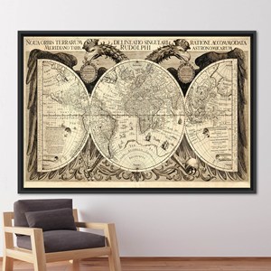 ผ้าใบพิมพ์ลายแผนที่โลกสไตล์วินเทจ - ศิลปะตกแต่งห้องเรียนที่หรูหรา,1P:กรอบสีดำ - Product Image 1