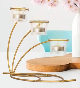 Gold Vintage Metal Brass Candle Holders <b>Lanterns</b> and Candle Stand <b>Set</b> for Wedding Dinner Table Decor - Product Image 3