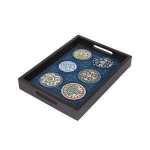 Bandeja DE SERVICIO DE MADERA hecha a mano, elegantes estampados vibrantes, asas irrompibles, vajilla sostenible ecológica para uso versátil - Product Image 1