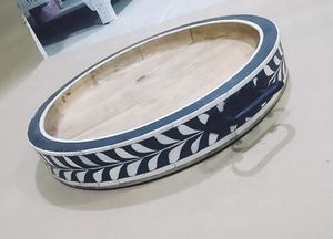 Bandeja de servicio con incrustaciones de hueso clásico con asa para restaurante de Hotel Bandeja de servicio redonda de madera de lujo - Product Image 2