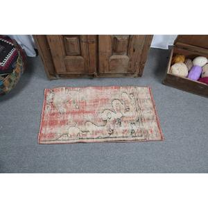 Vintage Turkish Rug 1.6x3 ft (50x90 cm), <b>Red</b> <b>Wool</b> Rug - Product Image 3