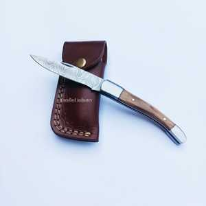 Venta caliente OEM de alta calidad Camping cuchillo plegable táctico Damasco cuchillo de bolsillo con mango de madera de olivo - Product Image 1