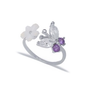 Summer Collection Women <b>Ring</b> Amethyst Butterfly Flower Design <b>Adjustable</b> <b>Ring</b> Turkish Silver Jewelry Online - Product Image 5
