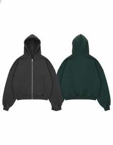 Sweat à capuche décontracté noir à fermeture éclair intégrale pour homme et femme, veste en polaire surdimensionnée avec poche kangourou - Product Image 4