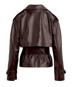 Veste en cuir pour femme en cuir de mouton véritable fabriquée par des fabricants en gros, à double boutonnage et zippée - Product Image 6