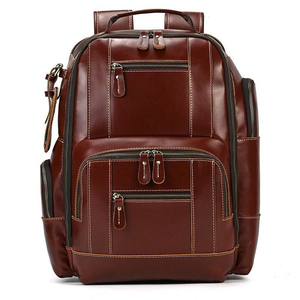 Genuine Leather <b>Laptop</b> <b>Backpack</b> Large Capacity Unisex Business Style Water Resistant Zipper Closure Softback Design - Product Image 3