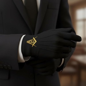 Square & Compass Masonic Embroidered Cotton Gloves - [<b>Black</b>] Embroidered Masonic Symbol One Size Fits Most - Product Image 5