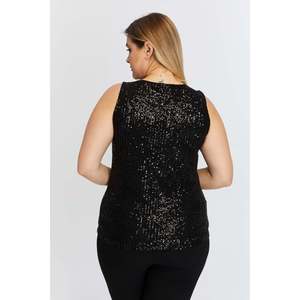 Chemise noire sans manches grande taille avec paillettes - Product Image 5