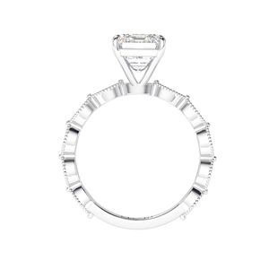 Bague de fiançailles solitaire en diamant taille émeraude avec accents pour femme - Product Image 2