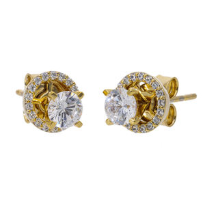 ต่างหูเม็ดเดี่ยวทรงเพชรธรรมชาติทรงกลมสีทอง14K ที่สง่างามพร้อมชุดง่ามหินกลางและการออกแบบเน้นไมโครปู - Product Image 4