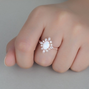 แหวนเพชรและพลอยโอปอลจากเอธิโอเปียนธรรมชาติ100% 14kt แหวนเพชรแท้แบบกระจุกสีโรสโกลด์ - Product Image 5