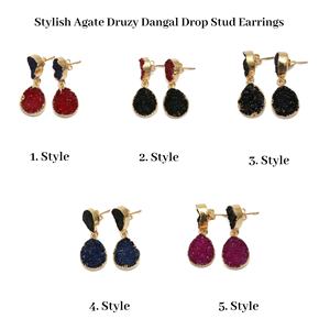 ไม่ซ้ำกันทองชุบสีดำอาเกตแร่หินอัญมณีทันสมัยรูปทรงลูกแพร์ที่เรียบง่ายเครื่องประดับสตั๊ด - Product Image 2