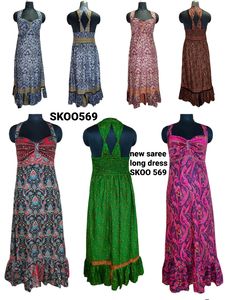 Color sólido Floral impreso indio bohemio nuevo Sari de seda diseños tradicionales elegantes moda Casual hasta el suelo Botón de encaje - Product Image 2