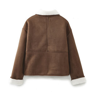 Veste d'hiver décontractée de couleur marron à col rabattu et à manches longues pour femmes - Product Image 2
