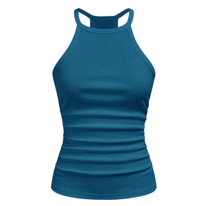 Womens Ribbed <b>Racerback</b> <b>Tank</b> <b>Top</b> Sleeveless Slim Fit Stretch Knit Camisole Casual Summer Soft Breathable Quick Dry Front Teal - Product Image 3
