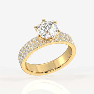 Round Cut Moissanite Diamond <b>Set</b> in 9k <b>Gold</b> Pave Style <b>Ring</b> - Product Image 3
