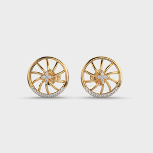 Boucles d'oreilles de luxe en or rose/jaune/blanc 18 carats avec diamants ronds pour femmes |   Design moderne de roue tourbillonnante |   Bijoux fins - Product Image 5