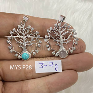 Pendentif original Arbre de Vie en argent sterling 925 avec pierre précieuse, bijoux en argent faits à la main, vente en gros - Product Image 1