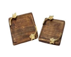 Bandeja de madera maciza de nogal negro para decoración del hogar con mango de metal Bandeja de madera rectangular desechable y ecológica para servir - Product Image 3