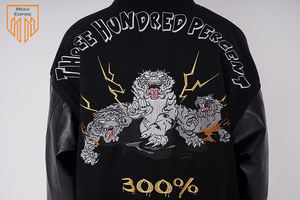 Chaqueta universitaria de retazos con bordado de tigre para hombre, chaqueta de béisbol informal de Hip Hop con logotipo frontal y cuello levantado - Product Image 6