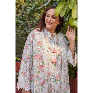 Ensemble 3 pièces en mousseline brodée et imprimée, avec dupatta brodée translucide à motifs, taille unique/XS/6XL pour événements - DN-62010 - Product Image 4