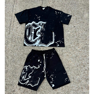 Fabricant de vêtements Streetwear personnalisé été graphique 100% coton surdimensionné acide lavage chemise short ensemble pour enfants - Product Image 4