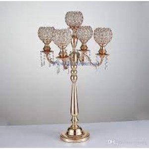 Candélabre de décoration de table en métal et cristal de grande taille poli or rose Candélabre moderne à 5 bras de première qualité pour la maison et les cafés - Product Image 6