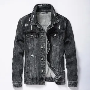 Chaqueta vaquera de manga larga para hombre, con cuello de piel lavada y forro, con retales de cuero, venta al por mayor