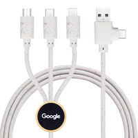 Câble de téléphone portable en bambou USB 4 en 1 écologique avec logo LED, à utiliser pour la banque d'alimentation, l'appareil photo, l'ordinateur, la montre intelligente, blindage tressé