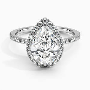 Anillo de joyería de compromiso de moda fina de oro blanco de 14K con diamante cultivado en laboratorio VVS de corte de pera de 1 quilate de gama alta para regalo de hombres y mujeres - Product Image 1