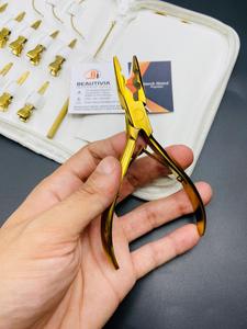 Kit de pinces d'extension de cheveux en nylon kératine avec logo personnalisé de haute qualité Sac de colle réutilisable en acier durable plaqué or de qualité chirurgicale - Product Image 4